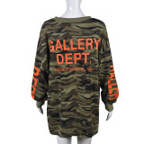 Women Spring Loose Letter Print Camo Long Sleeve Top