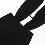 Women Spring Solid Color Sexy Halter Neck Low Back Jumpsuit