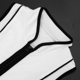 Women Spring Summer Colorblock Zipper Tank Top & Tight Shorts Set