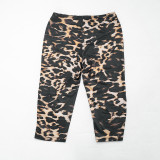 Women Sexy Deep V Leopard Print Lace-Up Halter Neck Two Piece Shorts Set