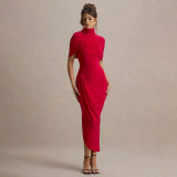 Women Chic Ruched Slim Fit Low Back Bodycon Long Dress