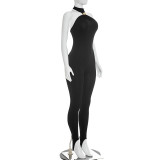 Women Spring Solid Color Sleeveless Slim Fit Jumpsuit