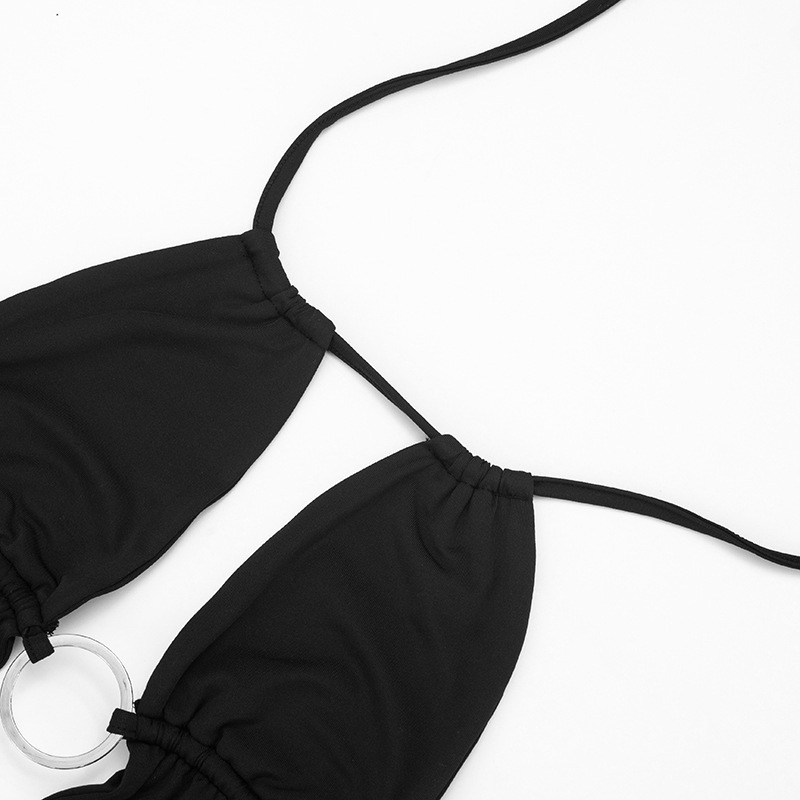 Solid O-Ring Cut-Out Halter Jumpsuit for Spring Clubwear
