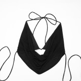 Women Mesh Halter Neck Draped Lace-Up Top & Ruffle Skort Two-Piece Set