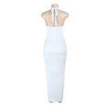 Women Elegant Sexy Halter Neck Ruched Cut-Out Low Back Formal Party Dress