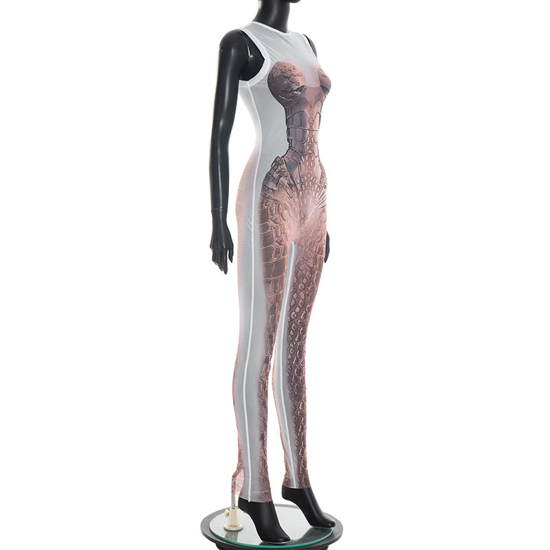 Printed Sleeveless Slim Fit Jumpsuit for Spring Activewear