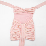 Women Mesh Patchwork Knot Halter Neck Tie Dress