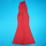 Women Metal Decor Sexy Low Back One Shoulder Slim Fit Party Dress