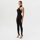 Women Spring Solid Color Sleeveless Slim Fit Jumpsuit