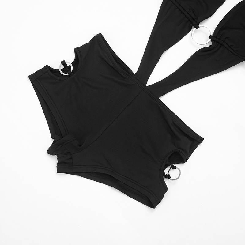 Solid O-Ring Cut-Out Halter Jumpsuit for Spring Clubwear