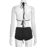 Women Spring Solid Color Sexy O-Ring Cut-Out Halter Neck Low Back Jumpsuit