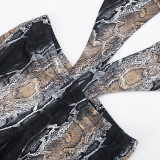 Women Spring Fashion Casual Snake Print Tight Fitting Low Back Jumpsuit