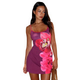 Women Spring Slim Fit Floral Print Strap A-Line Dress