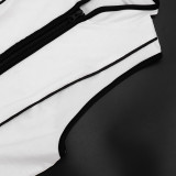 Women Spring Summer Colorblock Zipper Tank Top & Tight Shorts Set