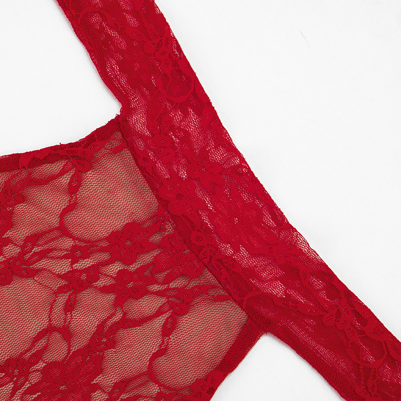 See-Through Lace Halter Lace-Up Jumpsuit for Club Wear