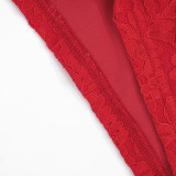 Women Solid Color Sexy Slim Fit Lace Patchwork Halter Neck Low Back Ruffle Jumpsuit