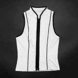 Women Spring Summer Colorblock Zipper Tank Top & Tight Shorts Set
