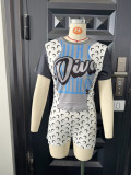 Women Colorblock Short Sleeve Women Printed Top and Shorts Two-Piece Set