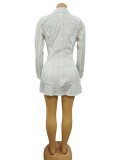 Solid Color Turndown Collar Long-Sleeve Blazer Dress