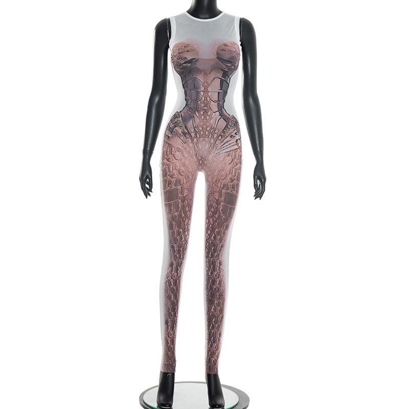 Printed Sleeveless Slim Fit Jumpsuit for Spring Activewear