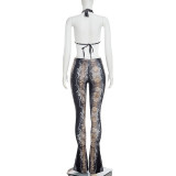 Women Spring Fashion Casual Snake Print Tight Fitting Low Back Jumpsuit