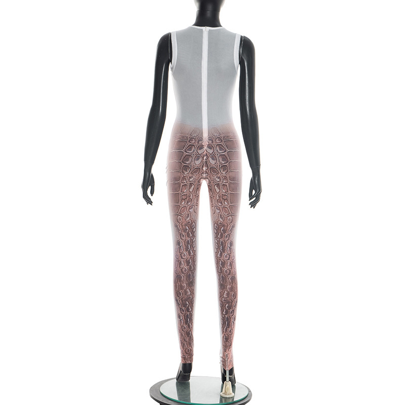 Printed Sleeveless Slim Fit Jumpsuit for Spring Activewear