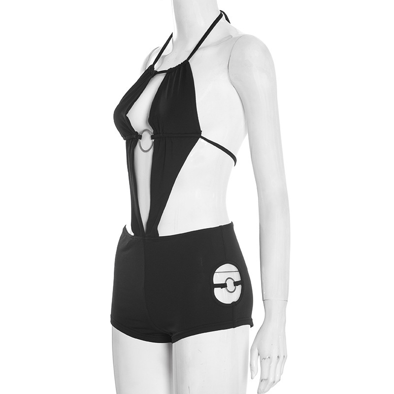 Solid O-Ring Cut-Out Halter Jumpsuit for Spring Clubwear