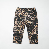 Women Sexy Deep V Leopard Print Lace-Up Halter Neck Two Piece Shorts Set
