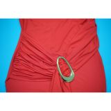 Women Metal Decor Sexy Low Back One Shoulder Slim Fit Party Dress