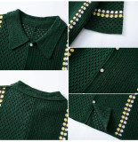 Men Summer Hollow Knitted Short Sleeve Turndown Collar Shirt Top
