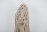 Women Solid Color Hollow-Out Holiday Knitted Long Sleeve Beach Cover-Up