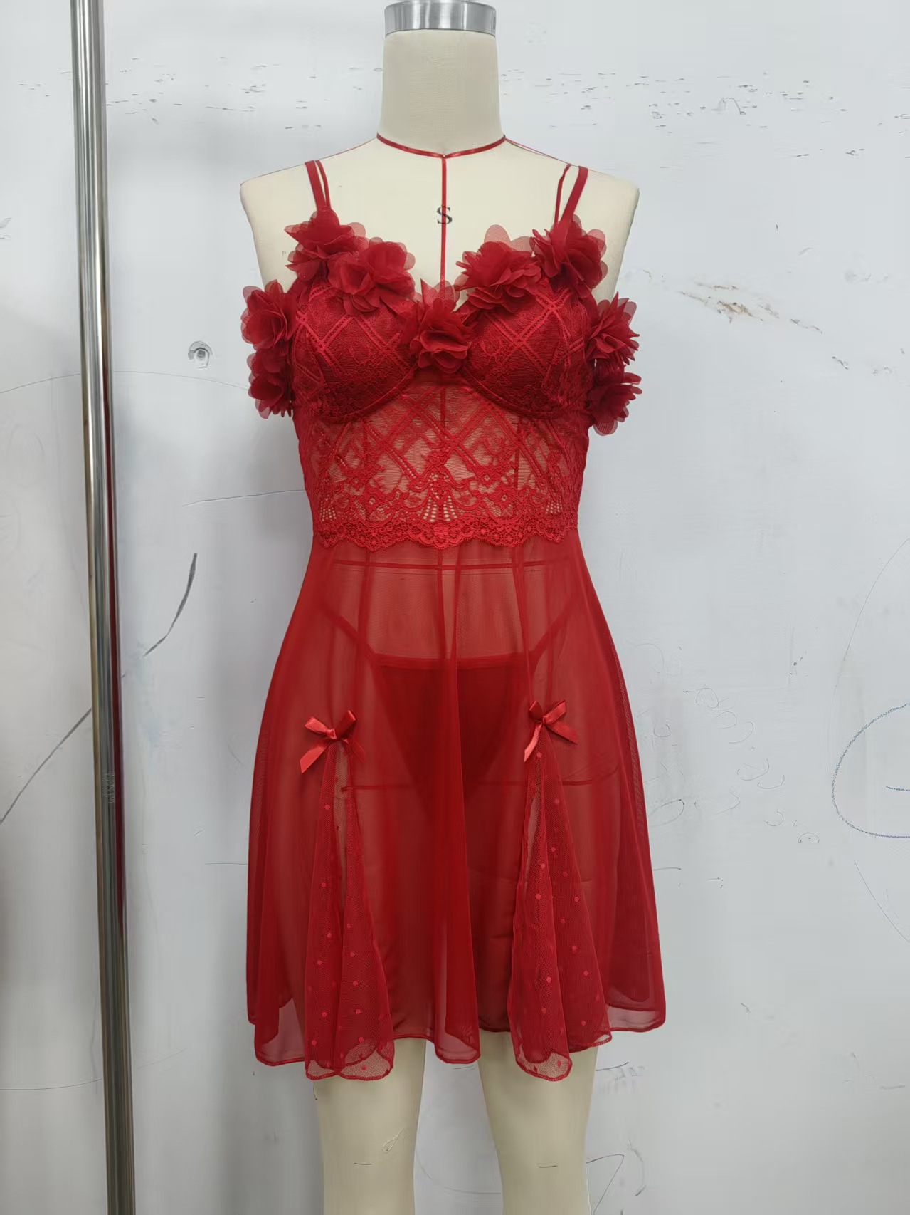 Mesh Lace See-Through Strap Nightdress for Intimate Loungewear