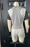 Women Colorblock Short Sleeve Women Printed Top and Shorts Two-Piece Set