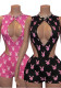 Women Printed Hollow-Out Tie-Side Bodysuit and Shorts Two-Piece Set
