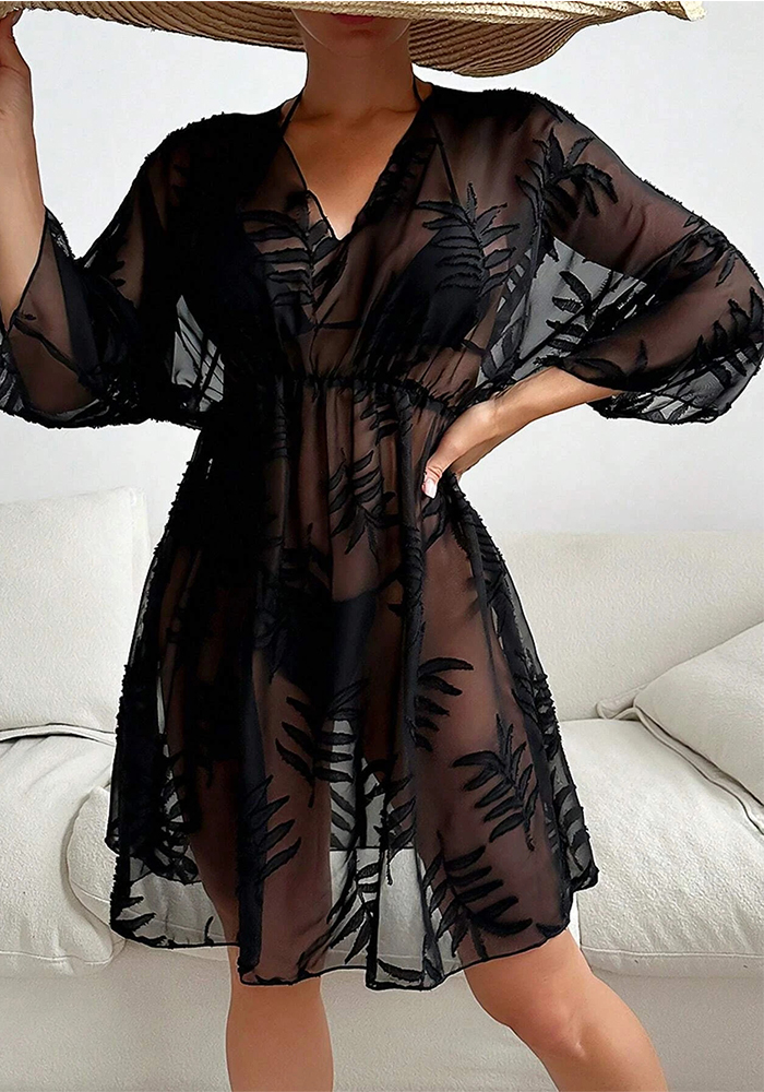 See-Through Long Sleeve Cover-Up Dress for Summer Beachwear