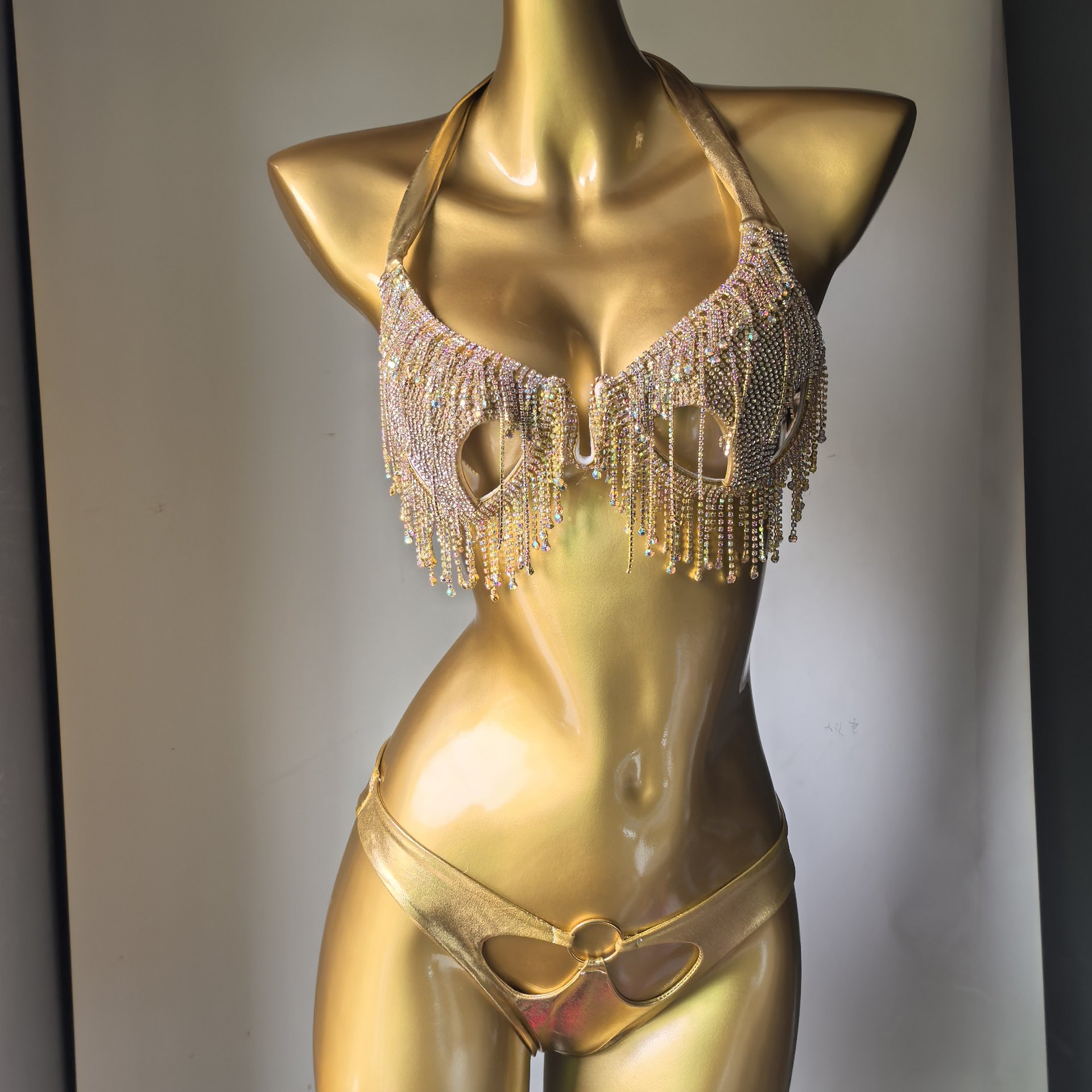 Rhinestone Hollow-Out Bikini Swimsuit for Pool Parties