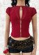 Women See-Through Hollow-Out Sexy Short Sleeve T-Shirt Round Neck Halter Neck Top