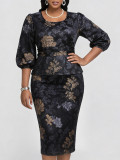 Plus Size Women Spring & Summer Printed Round Neck Dress