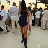 Women Black Bikini Hollow-Out Dress Three-Piece Swimwear