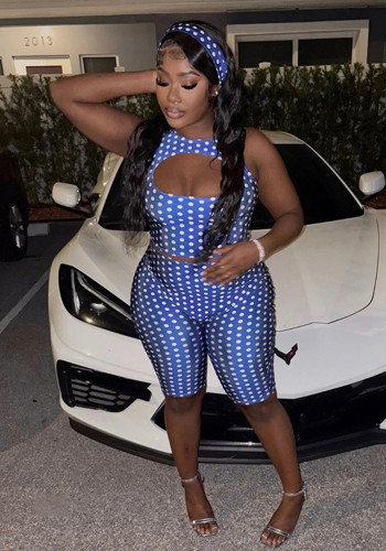 Women Summer Polka Dot Printed Sexy Top Shorts Two-Piece Set
