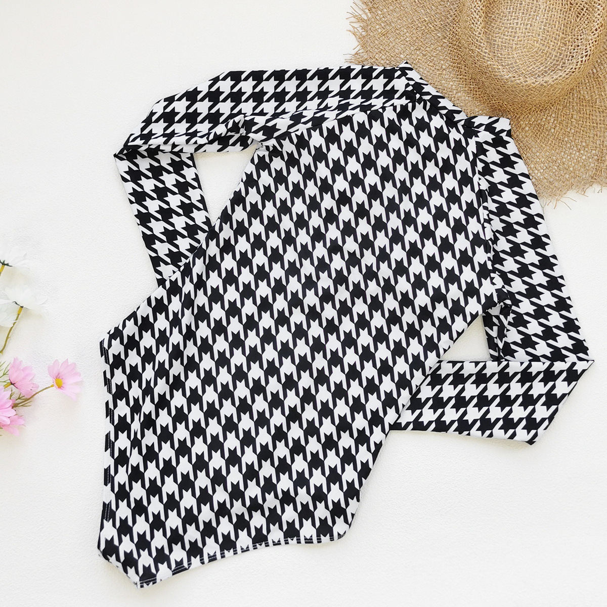 Plaid Long Sleeve Zipper Surfing One-Piece Swimsuit
