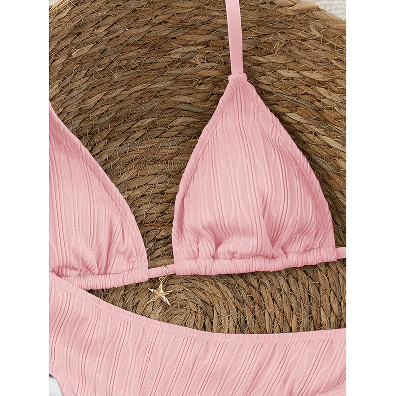 Solid Tie-Side Strap Two-Piece Bikini Swimsuit for Summer
