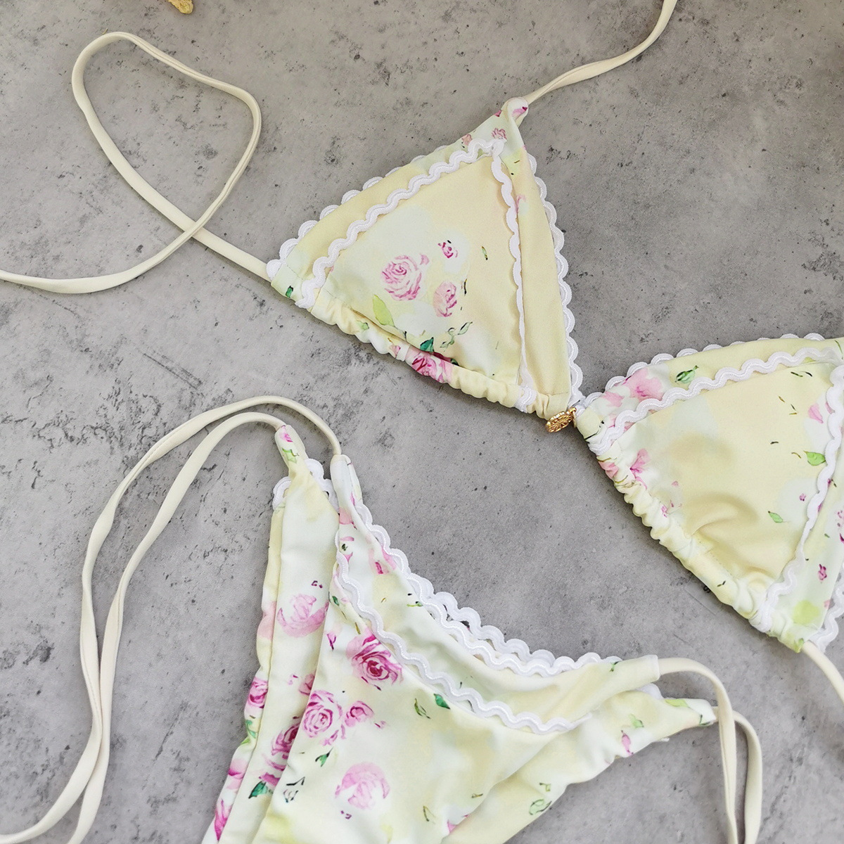 Printed Lace-Up Two-Piece Bikini Swimsuit for Summer Vacations