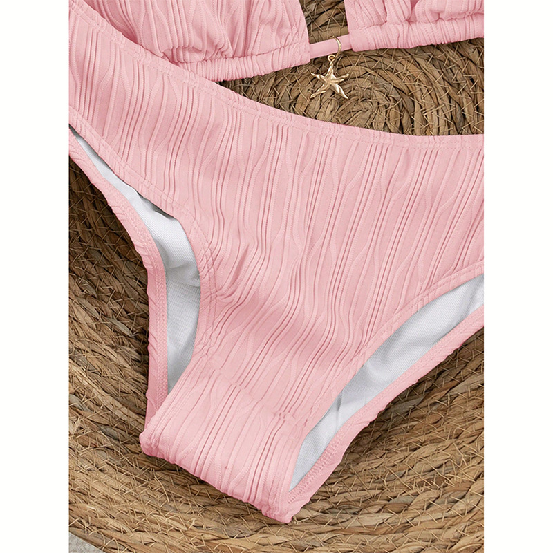 Solid Tie-Side Strap Two-Piece Bikini Swimsuit for Summer