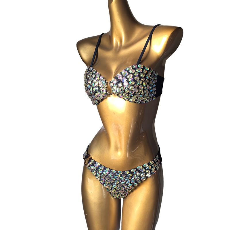 Rhinestone Diamond Tassel Two-Piece Bikini for Beach Parties
