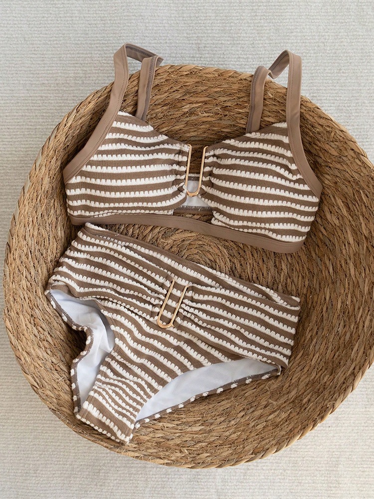 Striped Camisole Two-Piece Bikini Swimsuit for Beach Holidays