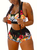 Plus Size Women Printed Top and Short Two-Piece Set