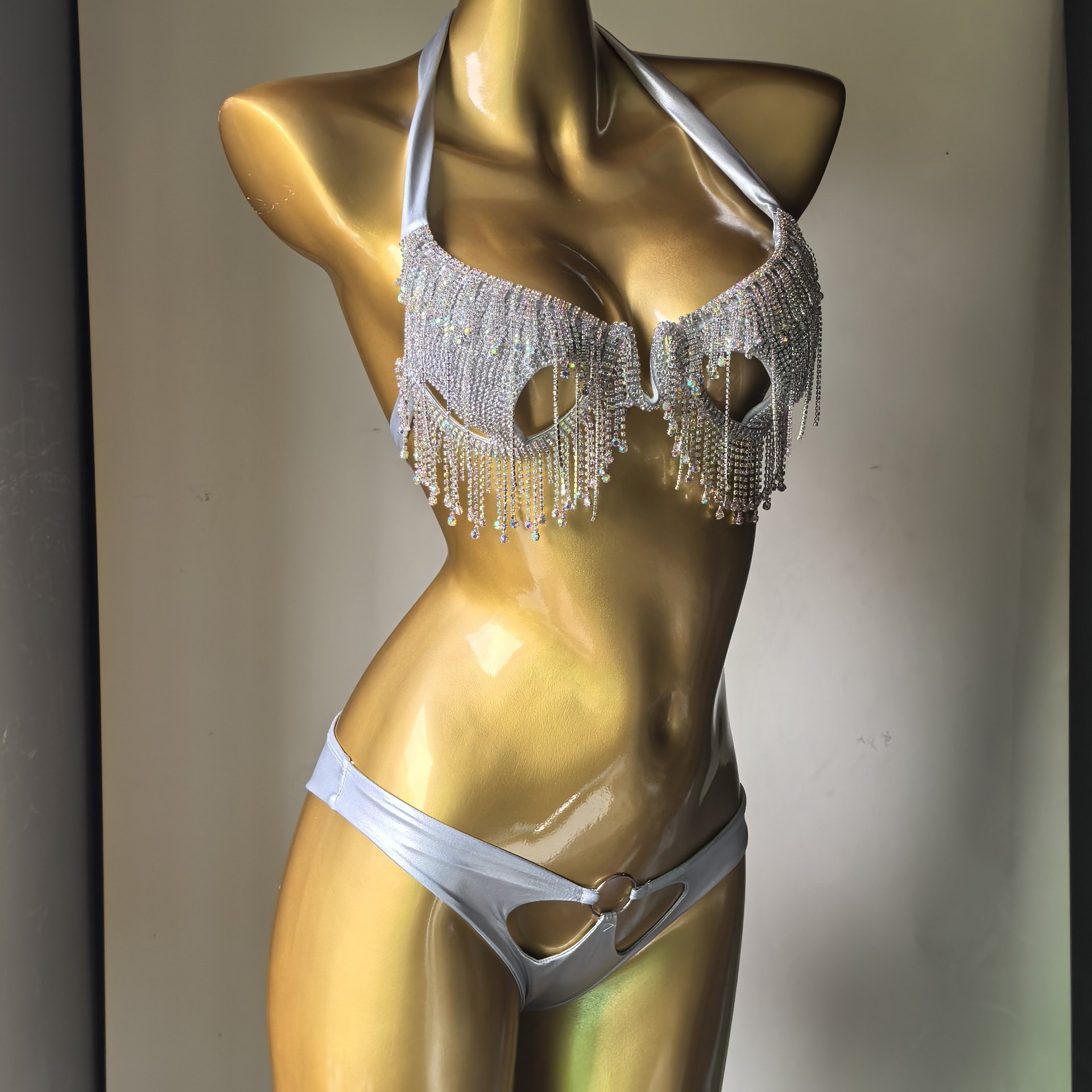 Rhinestone Hollow-Out Bikini Swimsuit for Pool Parties