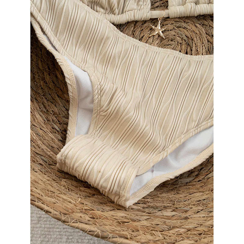 Solid Tie-Side Strap Two-Piece Bikini Swimsuit for Summer