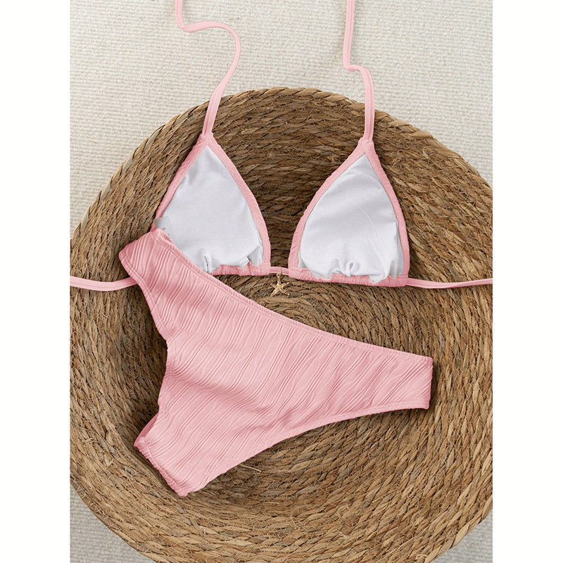 Solid Tie-Side Strap Two-Piece Bikini Swimsuit for Summer